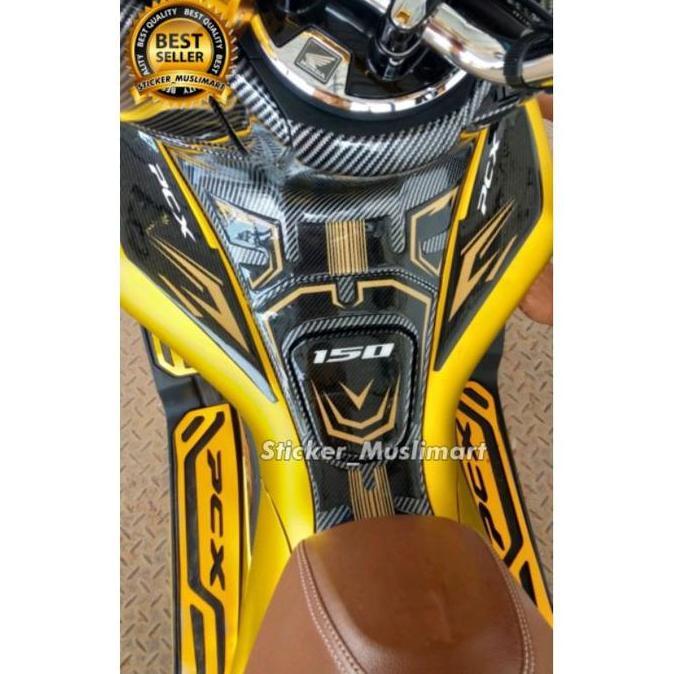 Thebest- SIDEPAD TANKPAD PCX 150 MOTIF CARBON GOLD MERAH ABU HIJAU