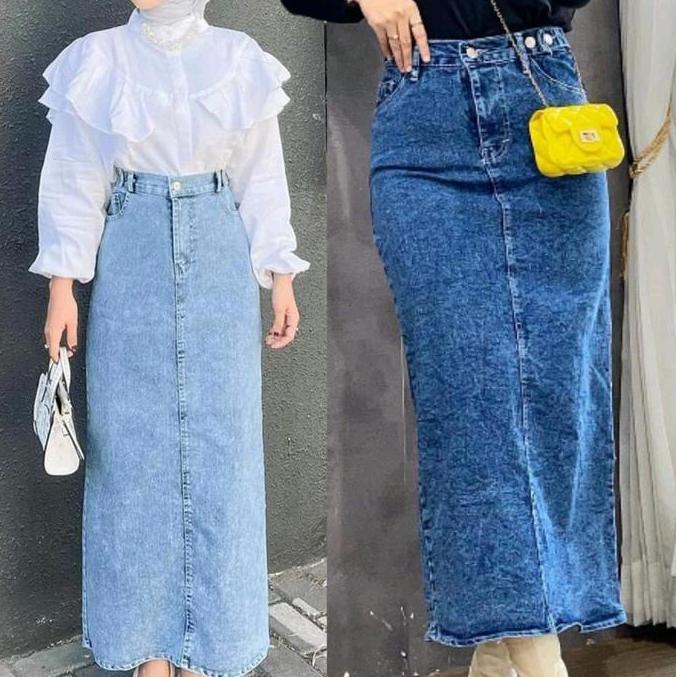 Grade Ori Rok Jeans Span Skirt Rok Theana Jeans Highwaist Wanita Panjang Terbaru Terlaris