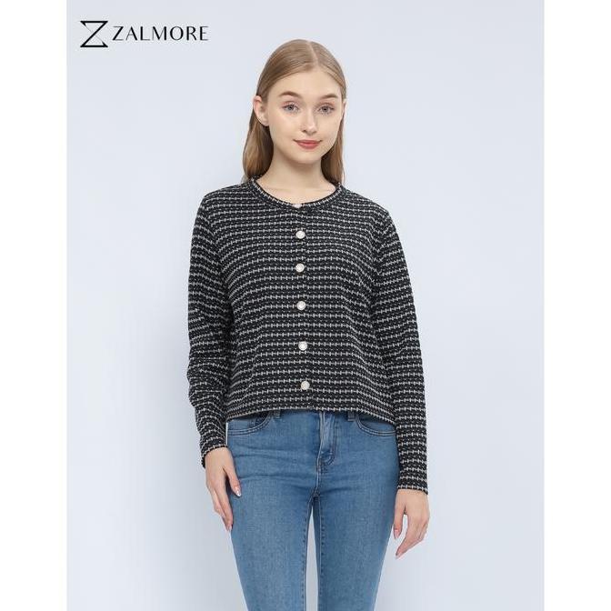 Fwbgy- Zalmore Tweed Longsleeve Button Top / Cardigan Premium Luma Tweed - Outer / Luaran Wanita Ant