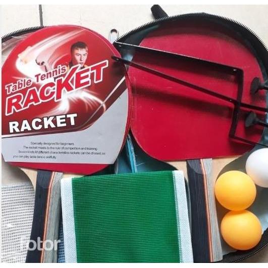 BAT BET BED Pingpong Raket Tenis Meja isi 2 +Tiang dan Bola tas biru FULL SET [terbaik]