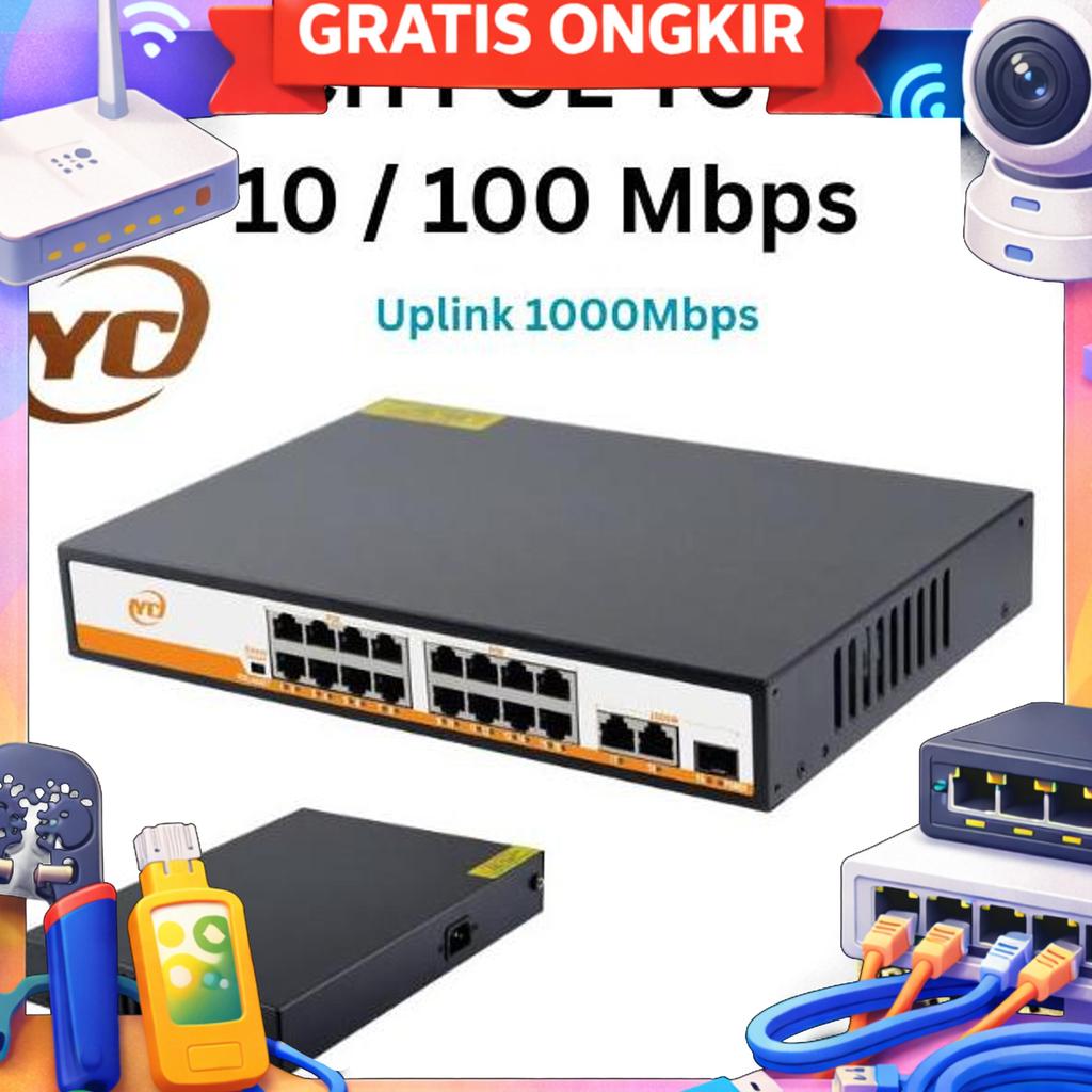 Switch Poe 16Port Poe Switch 16+3Ports 10/100/1000Mbps /Switch HubPoe 2Uplink+Fo