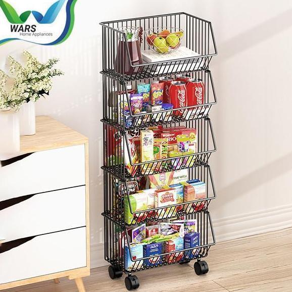 Storage- Wars Rak Tempat Penyimpanan Multifungsi Dengan Roda Keranjang Buah Sayuran Kitchen Storage