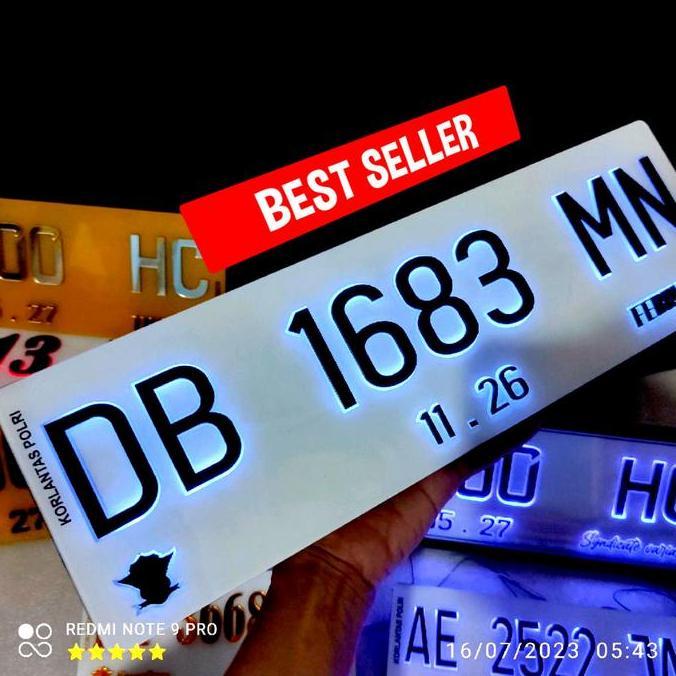 Plat Mobil Putih LED Akrilik Timbul HITAM