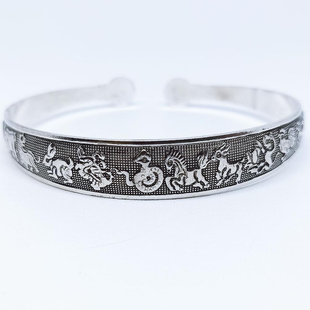 Gelang Perak 925 Sterling Silver Ukiran Shio - Gelang Pria Wanita Keberuntungan Hoki