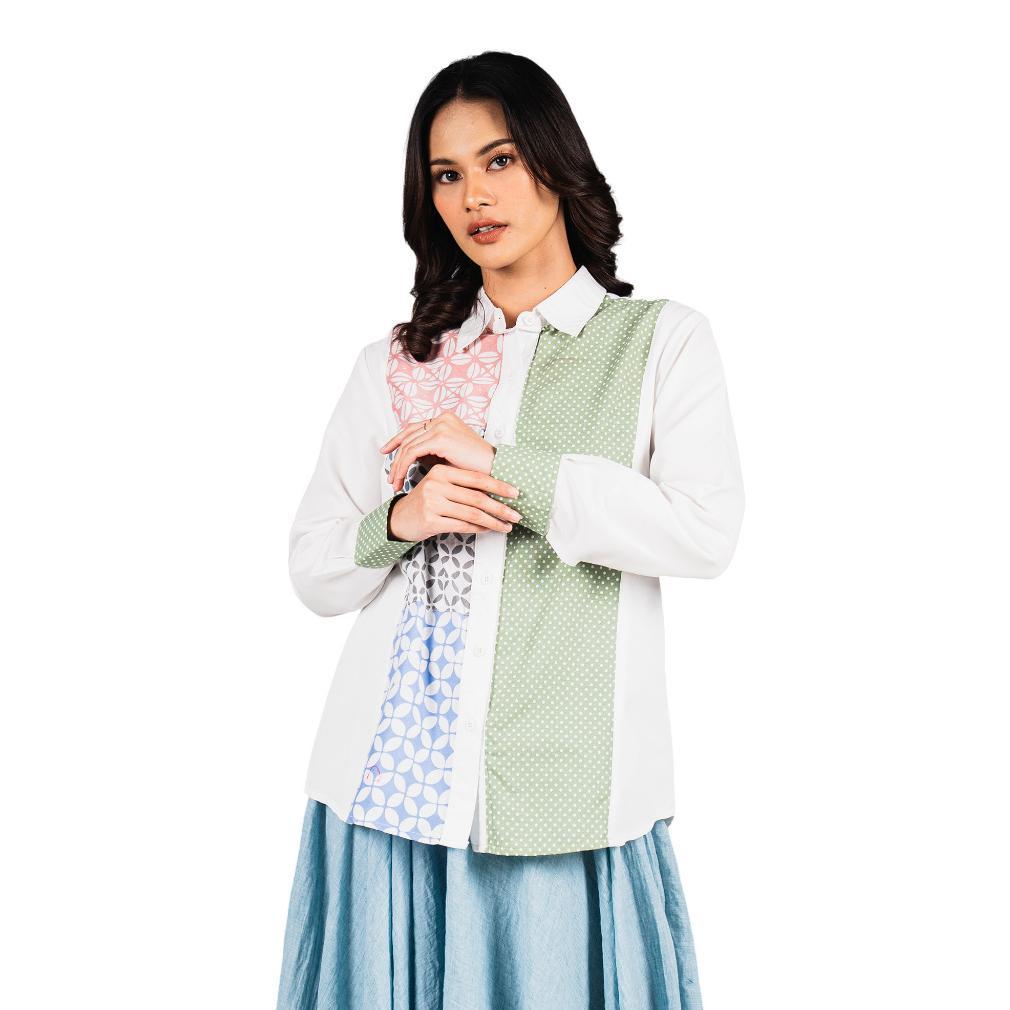 Unik Kemeja Batik Wanita - Atasan Batik - Bhatara Batik Willow - Baju Batik Modern Lengan Pendek
