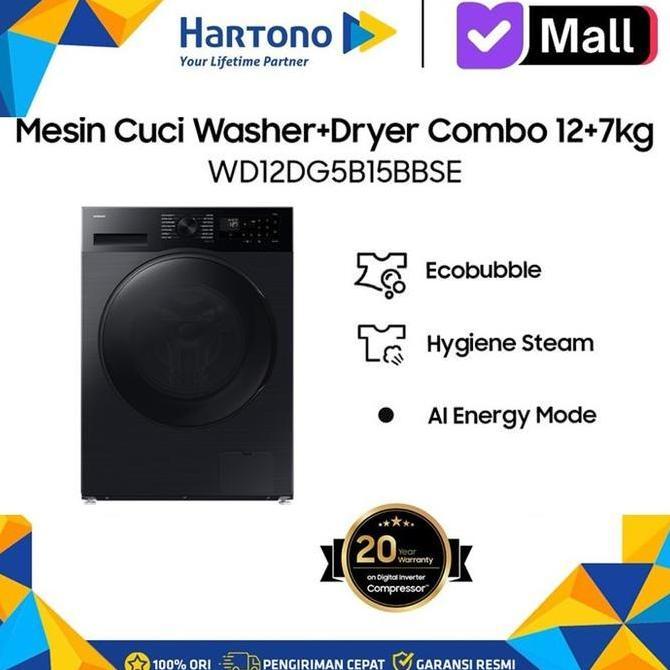 Terlaris Samsung Mesin Cuci & Pengering 100% Front Loading Laundry Washer 12Kg & Dryer 7Kg Combo Ai 