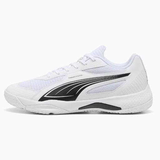 PUMA Sepatu Olahraga Indoor Unisex Tenis Padel Badminton Solarflash III warna PUMA White-PUMA Black 