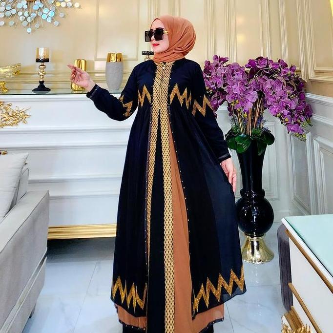 Sale Galeri Sicantik - Cod - Gamis Abaya Kombinasi Warna Resleting Depan Terbaru - Abaya Hitam Kombi