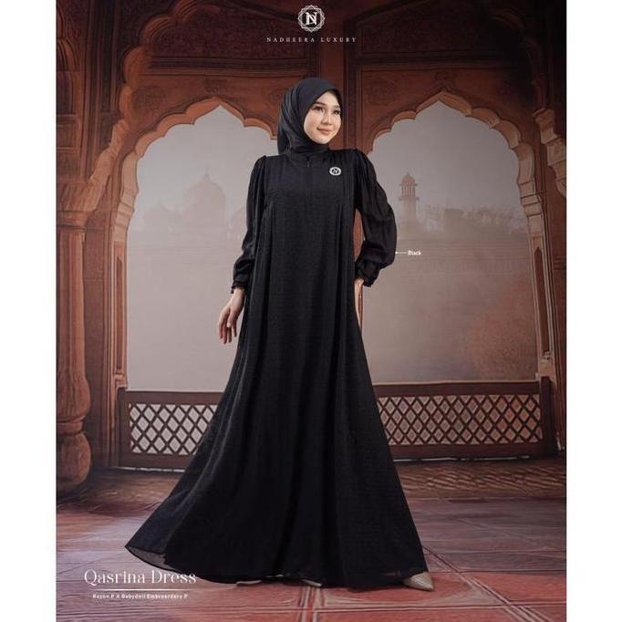 Sale [Bisa Cod] Qasrina Dress Midi Nadheera Luxury Terbaru Babydoll Brukat Sp Khadijawear Qarina