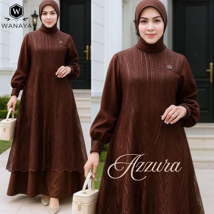 Murah Azzura Gamis Ceruty Babydoll Brokat Mewah Elegan Dress Muslimah Model Terbaru Untuk Pesta Kond