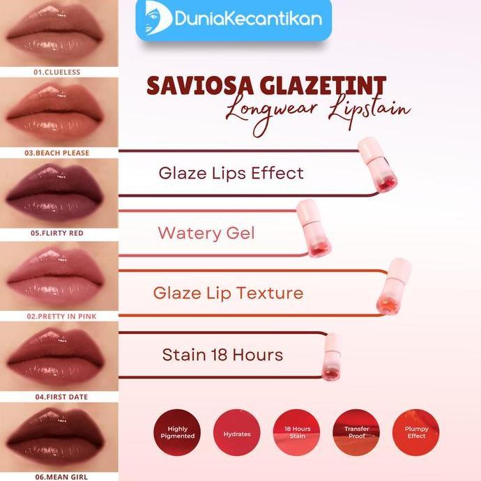 Thebest- SAVIOSA Glazetint Longwear Lipstain Liptint Transferproof Lembab Glossy Pewarna Bibir Lipgl