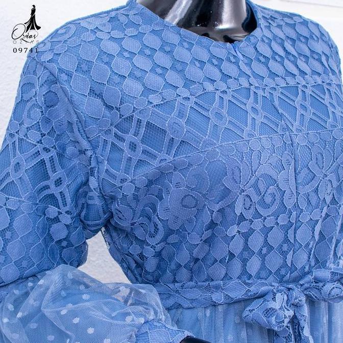 Grosir Gamis Ozias Brokat Fimela 09741 Ld 105 & Ld 120 I Gamis Tangan Balon I Gamis Kondangan Busui 