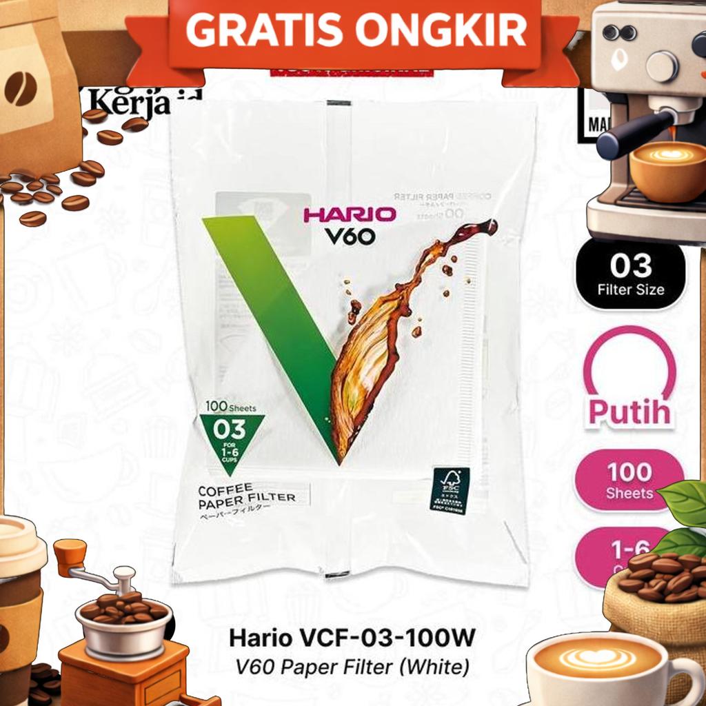 Hario V60 Coffee Paper Filter Vcf-03-100W - Putih 100 Lembar