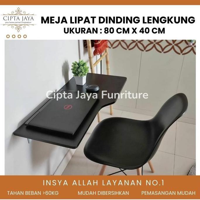 Allo- Meja Lipat Dinding Tempel Belajar Kerja Dapur Lipet Minimalis Simpel Murah Lengkung Piggir Wfh
