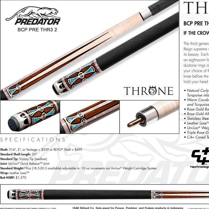 Predator Cue Throne3 2 - Low Deflection Billiard Stick Biliar Stik Ori