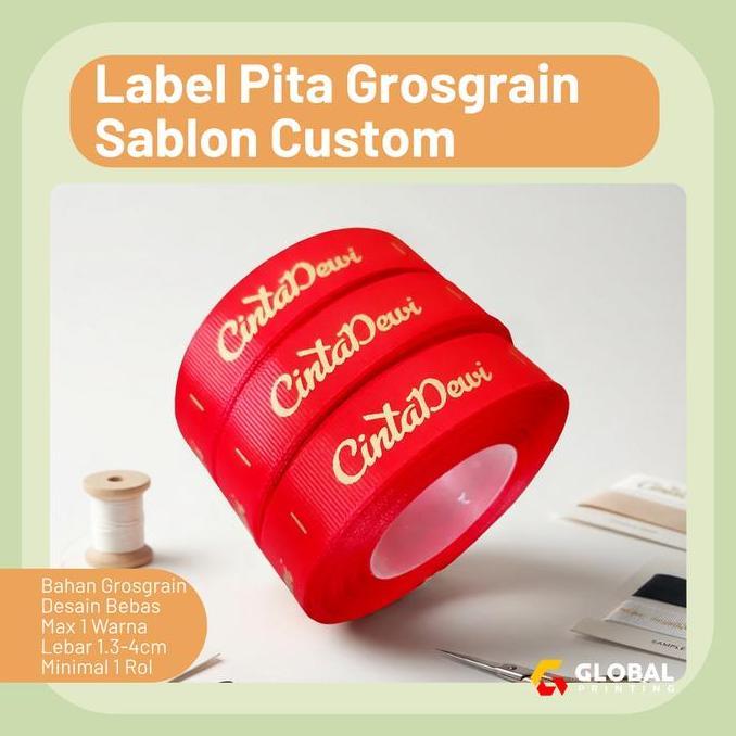 Pita Custom 2Cm Bahan Grosgrain Pita Kado Hampers Label Baju Tag Label Merk Kualitas Terbaik Harga T