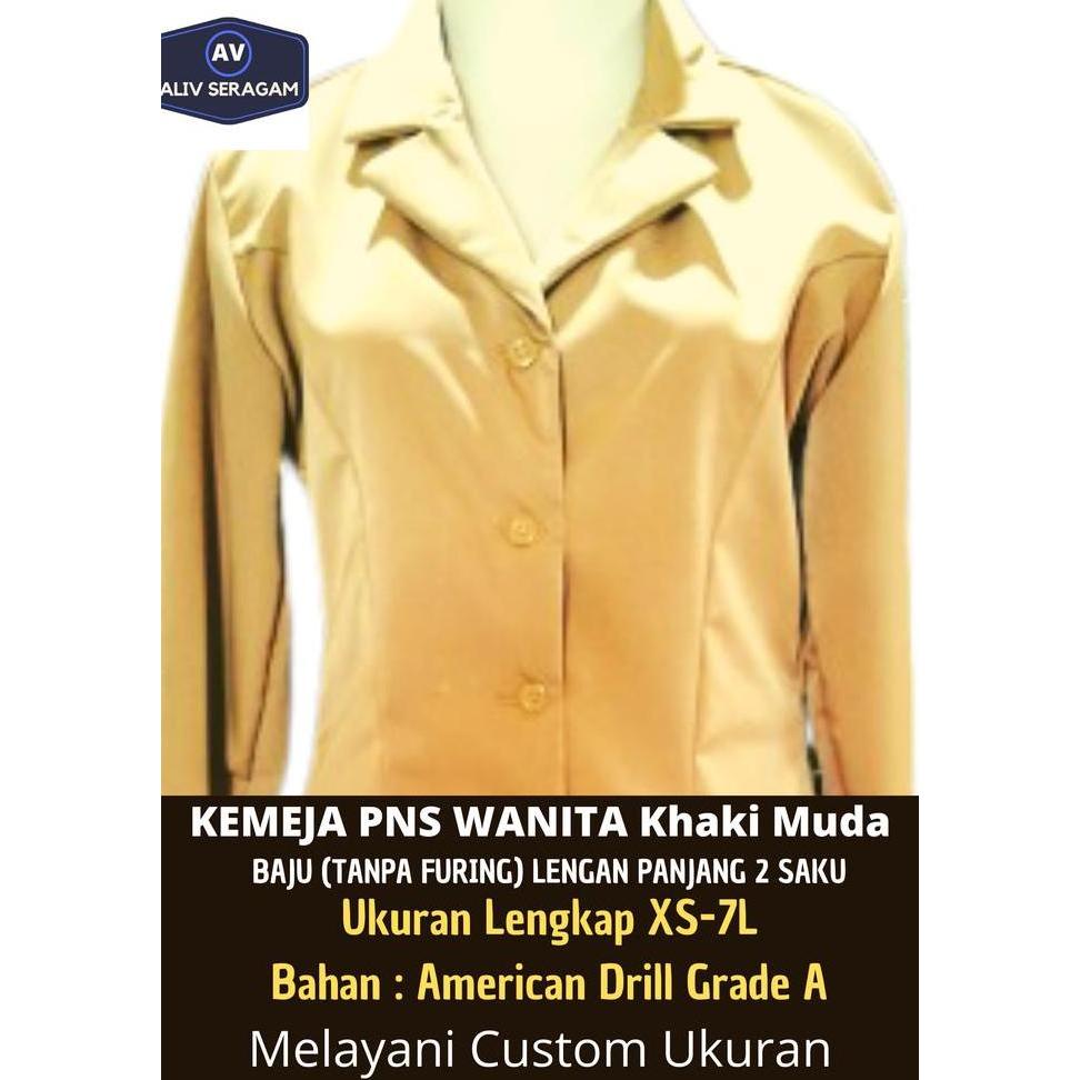 (BEST SELLER) Baju Kemeja PNS PDH Pemda Wanita Khaki Muda Ukuran XS-7L American Dril