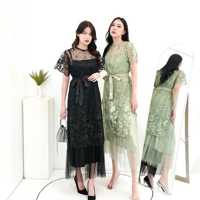 Disc Nadeliene Dress Natalia Premium Kondangan Party Gaun Formal Mewah Casual Wanita Hitam Remaja Pe