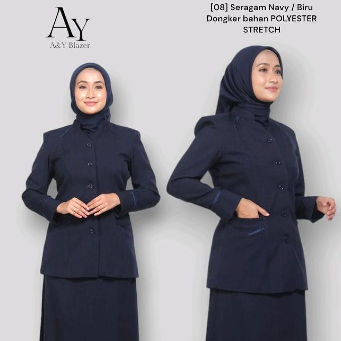 (BEST SELLER) [08] A&Y Blazer Baju Seragam PDH Guru / PNS Wanita Warna BIRU DONGKER / NAVY | Bahan P