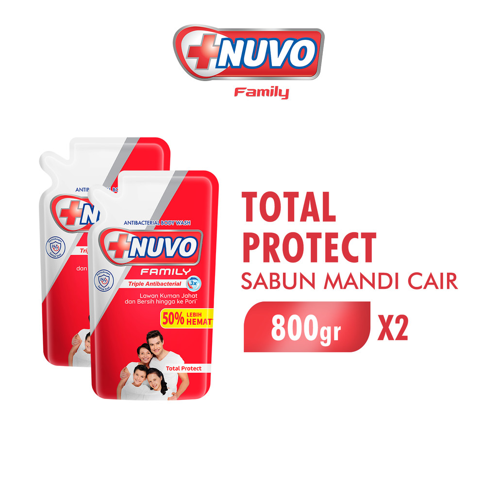 Nuvo Family Sabun Mandi Cair Merah Total Protect Pouch 800 gr x2