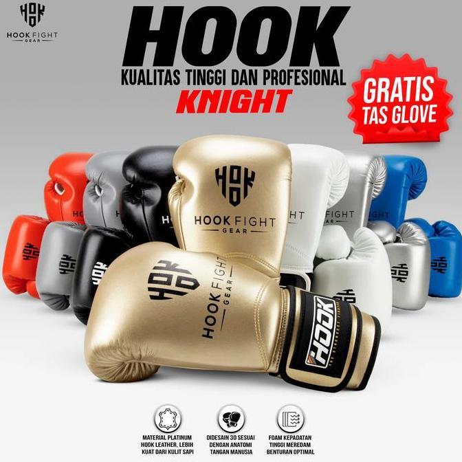 Sarung Tinju Hook Knight Black, Sarung Muaythai Hook, Boxing Gloves Hook, Gloves Muaythai Hook, Glov