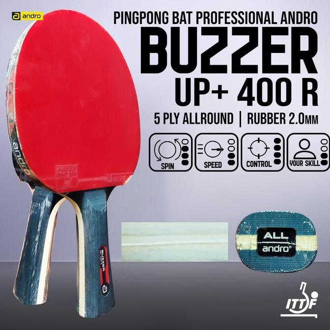 Pingpong Bat Tenis Meja Andro Buzzer Up+ 400 R ALL Red Black Rubber