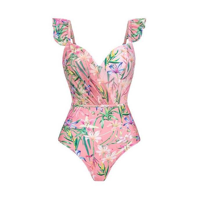 ALOHA pink bustier swimsuit one piece + cover up woman premium / baju renang wanita + kain outer / k
