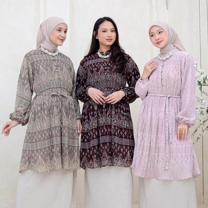 Grosir Elsa Long Tunic | Pleated Long Tunic | Atasan Plisket Wanita Premium | Tunic Korean Look | Le