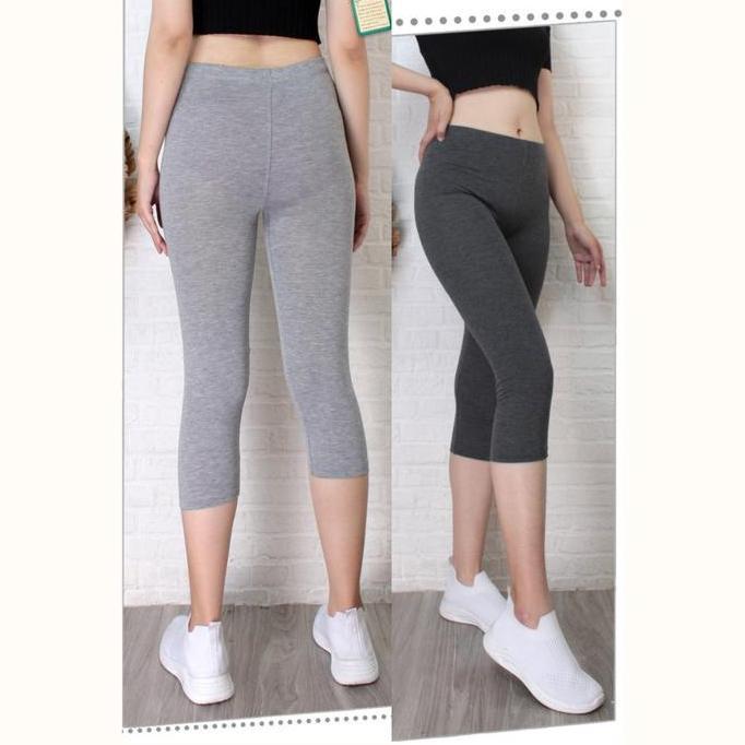 Tahan Lama Paket 2 Pcs Legging Kaos 3/4 Pendek Motif Polos Celana Standar Dewasa Hitam Panjang Selut