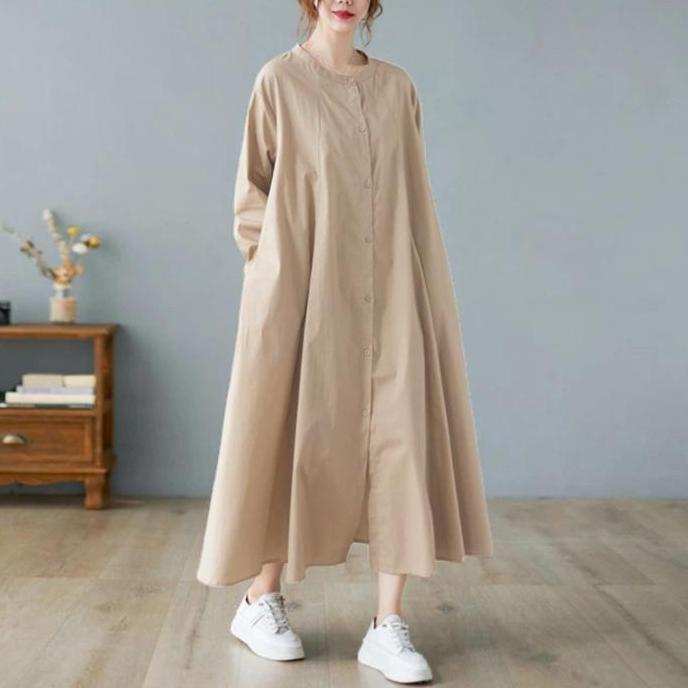 Grade Ori Olin Midi Dress Wanita Dewasa Korean Style Bahan Katun Linen Premium Polos Dress Muslimah 