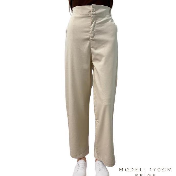 Griloff- Celana Premium Katun Linen Kulot Highwaist Celana Hitam Wanita Celana Basic Kain Panjang