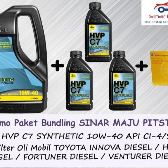 Paket Bundling Oli 7 Liter Bardahl Hvp C7 10W-40 Api Ci-4/Sl Original & Filter Mobil Toyota Innova &