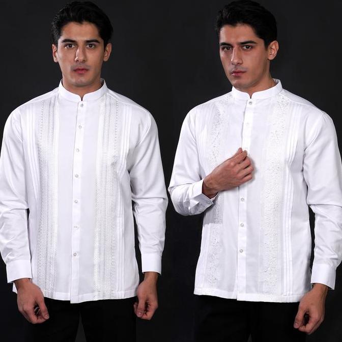 Casella Baju Koko Lengan Panjang Pleats Embroidery | Baju Koko Putih
