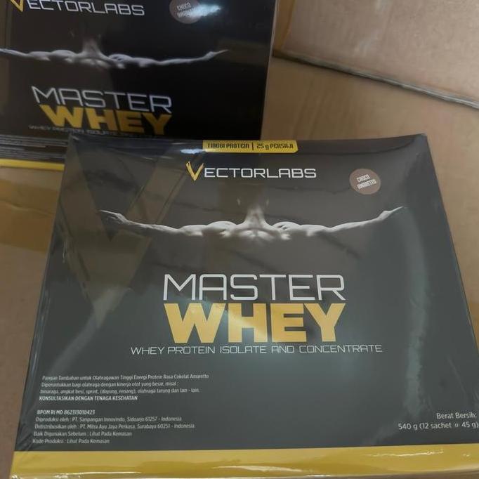New master whey 12 sachet chocolate amaretto vectorlabs suplemen susu fitness