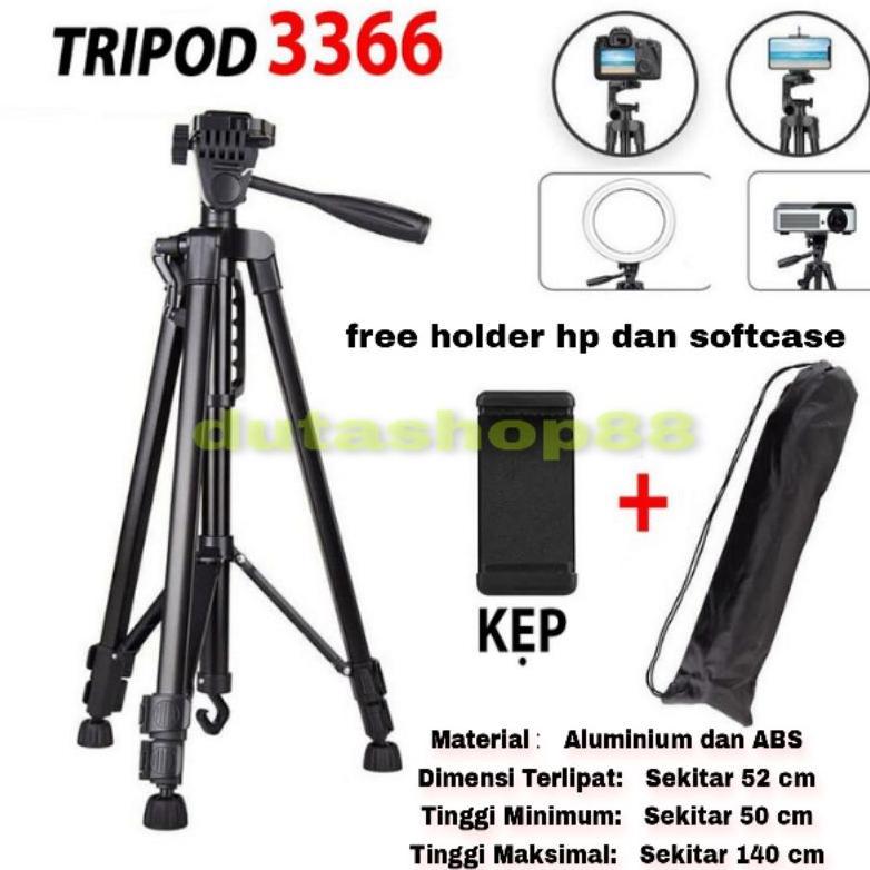 tripod 3366 140cm tripod kamera , ringlight , LED video dan HP