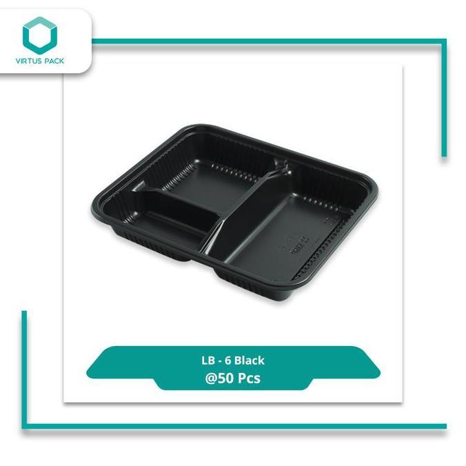 Virtuspack/ Mika / Bento Box 3 sekat / Lunch Box LB-6 Black /50pcs (TERBAIK) (TERBARU) (TERMURAH)