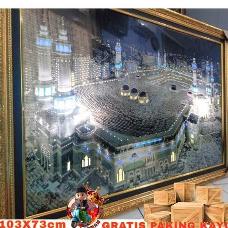 (BEST SELLER) Hiasan dinding Ka'bah kakbah kabah nyala lampu besar jumbo 103x73cm poster gambar kakb