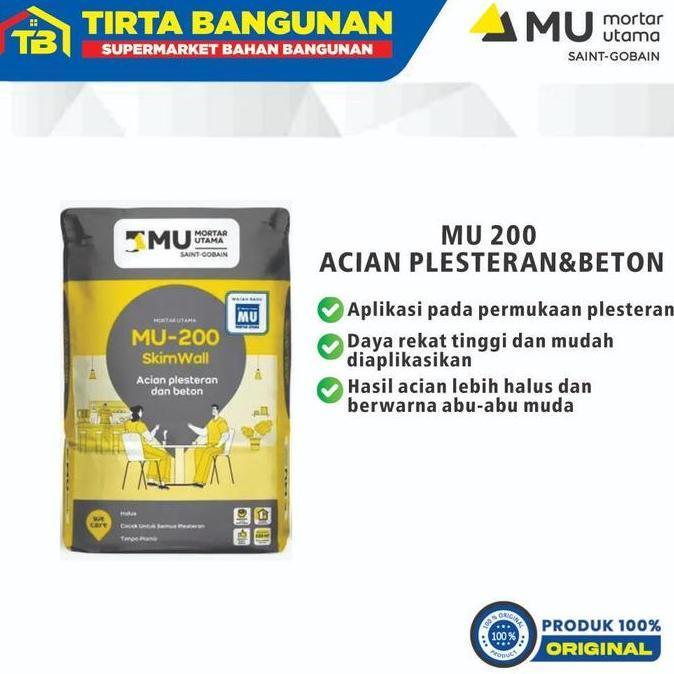Qnqx- Mu 200 Skim Wall Acian Plesteran & Beton Mortar Semen Instan Acian Plester Dan Beton 40 Kg