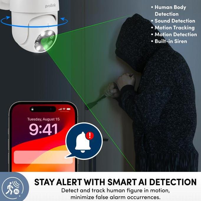 Scuritoi- Prolink 4Mp Smart Ip Cam Cctv Wifi Dual Band Outdoor Qhd | 360 View | Resolusi 2,5K Kamera