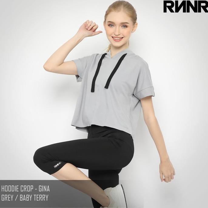 Lansungkirim- Hoodie Crop Sport Gym Lari Baju Senam Sweater Wanita Lengan Pendek