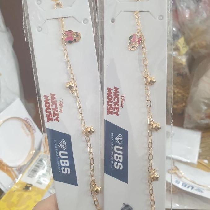 gelang rantai anak minnie mouse disney ubs emas asli 700 70% 16K 14 cm Terlaris