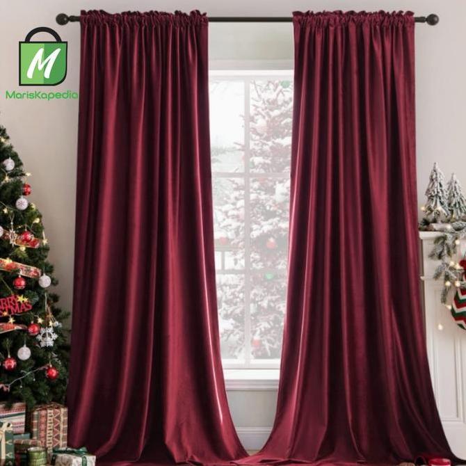 gorden blackout bludru polos minimalis maroun