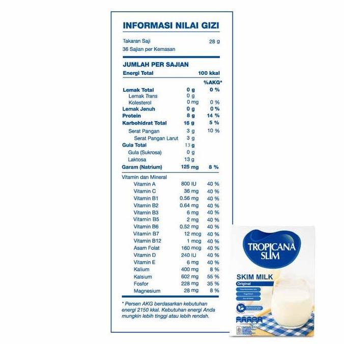 Milkouit- Tropicana Slim Skim Milk Plain 1Kg - Susu Turunkan Kolesterol