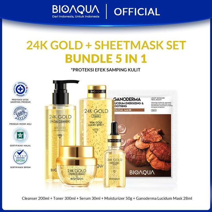 Cantikjamin 24K Whitening Kit 8 In 1 Buhotei Bioaqua 24K Gold Skin Care Whitening Kit(Serum, Moistur