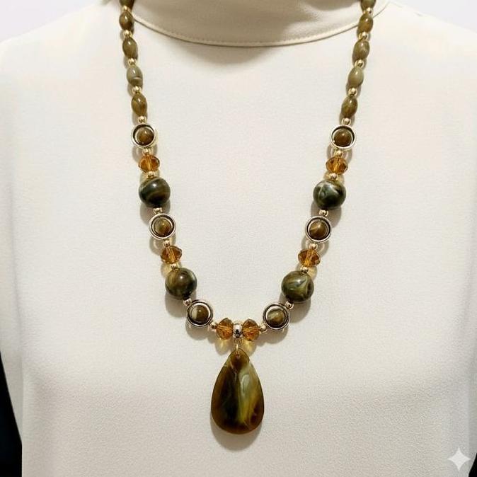 Goldsand- Cod Kalung Cantik /Kalung Batu Akrilik /Kalung Fashion  Etnik Akik Aksesoris