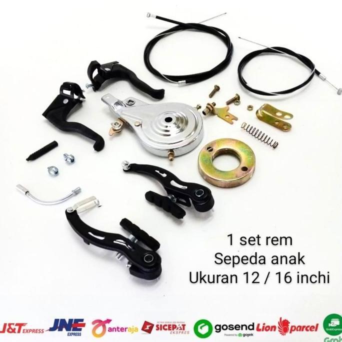 1 set rem sepeda anak 12 / 16 inchi handle + tali + tromol + v brake