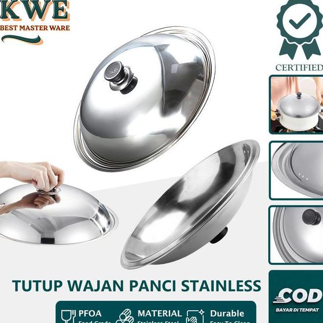 E Tutup Panci Stainless Tebal Ukuran 28Cm 30Cm 32Cm 34Cm 38Cm 40Cm 42Cm 44Cm Anti Karat For All Kual