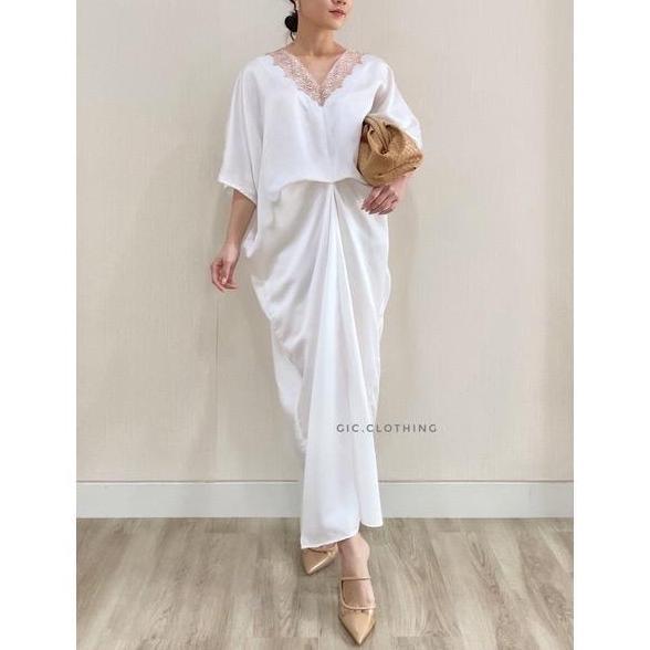 KAFTAN PUTIH HITAM KYOTO PREMIUM SILK IMPORT