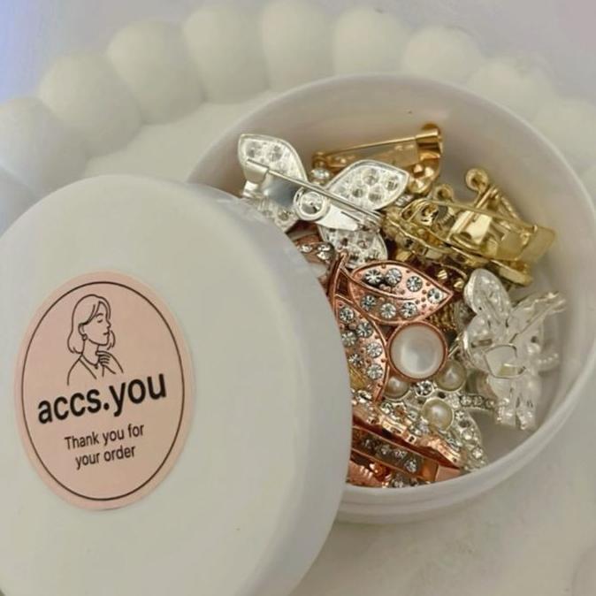 Paket isi 20pcs free wadah plastik bros hijab dagu mix motif Brooch Dada Clips Muslim  Peniti Kerudu