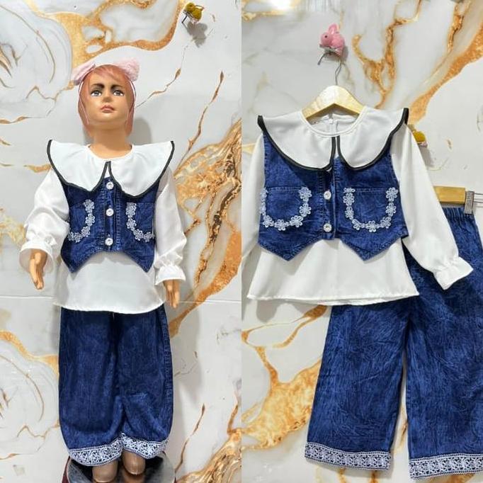 Promo set 3 in 1 usia 3-11 tahun/baju anak perempuan/setelan anak dan rompi Diskon